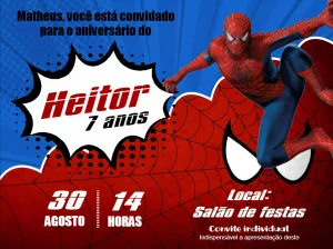 Convite de Aniversário Homem Aranha para Editar Online