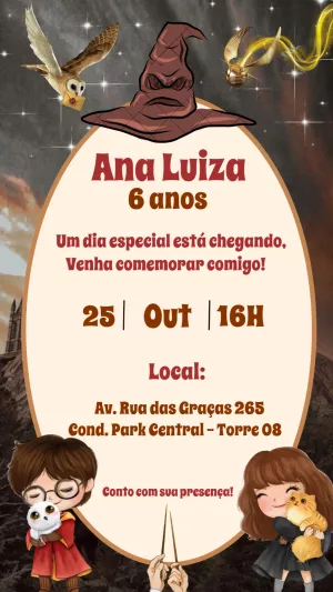 Convite de Aniversário Harry Potter Mágico para Editar Online