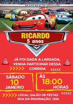 Convite Aniversário Carros com Personagens para Editar Online