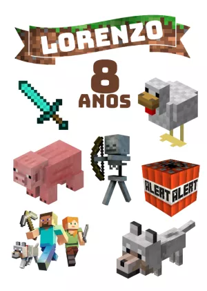 Topo de Bolo Minecraft com Personagens para Editar Online