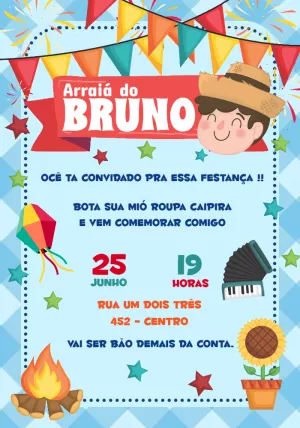 Convite de Aniversário Arraiá Menino Caipira para Editar Online