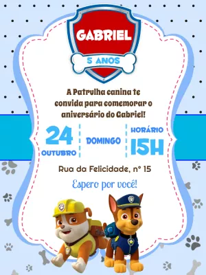 Invito di compleanno Paw Patrol – Statico – Pedro Henrique