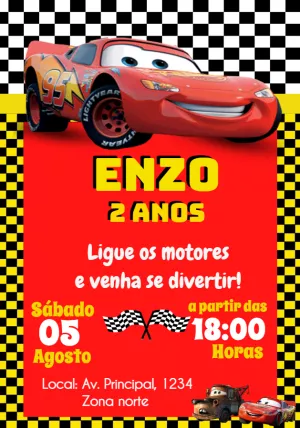 Convite de Aniversário Carros Disney para Editar e Imprimir