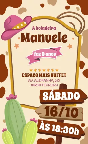 Convite Aniversário Country Rosa para Editar e Imprimir
