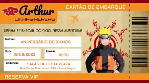 Convite Aniversário Naruto Cartão de Embarque para Editar Online