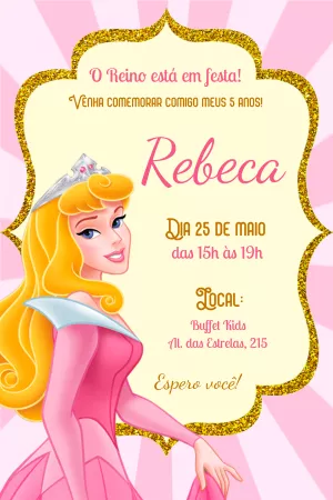 Convite Aniversário Princesa Aurora para Editar Online