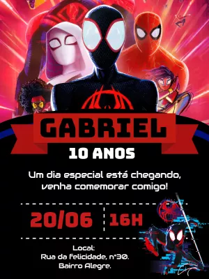 Convite de Aniversário Aranhaverso com Heróis para Editar Online