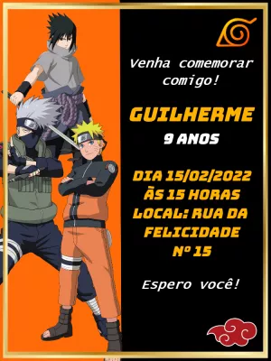 Convite Aniversário Naruto com Personagens para Editar Online