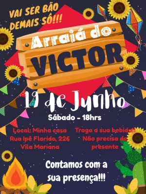Convite de Aniversário Festa Junina Rústico para Editar Online