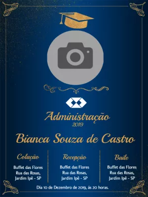 Convite de Formatura Administração com Foto para Editar Online