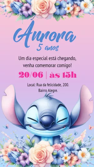 Invitación de cumpleaños Stitch – Estático – Bella Liz Convites