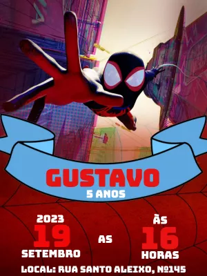 Convite Aniversário Homem Aranha Miles Morales para Editar Online
