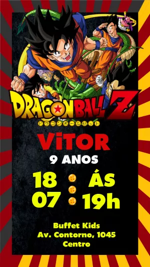 Convite de Aniversário Dragon Ball Z com Goku para Editar Online