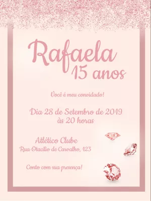 Convite 15 Anos Rose Gold com Glitter para Editar Online