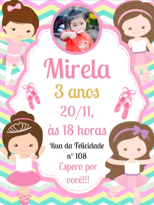 Convite Aniversário Bailarina com Foto para Editar Online