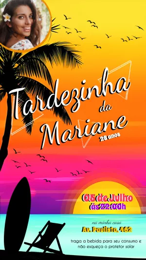 Convite Aniversário Tardezinha com Foto para Editar Online