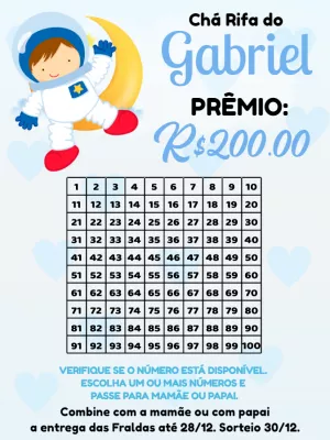 Chá Rifa Astronauta Editável Online para Chá de Bebê