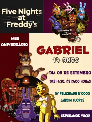 Convite de Aniversário Five Nights at Freddy's para Editar