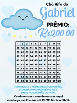 Rifa Chá de Bebê Chuva de Amor Menino para Editar Online