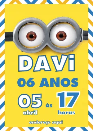 Convite de Aniversário Minions para Editar Online