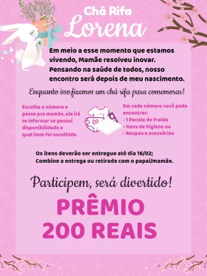Convite Chá Rifa Coelhinha Delicada para Editar Online