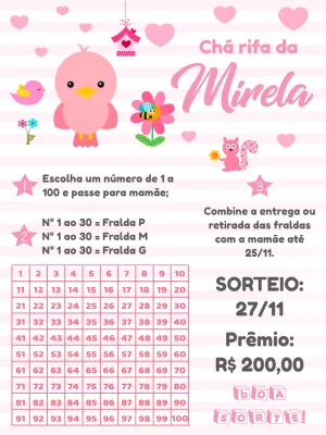 Convite Chá Rifa Passarinha Editável Online para Imprimir