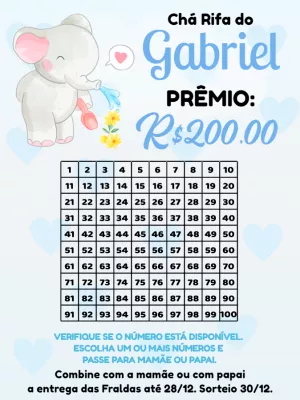 Chá Rifa Elefantinho Azul: Convite Editável para Imprimir
