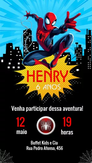 Convite de Aniversário Homem-Aranha para Editar Online