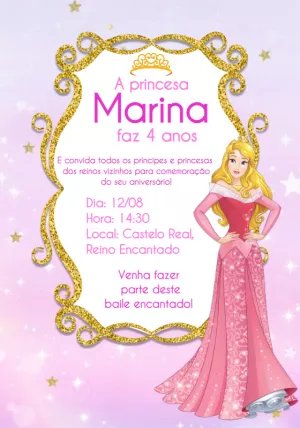 Convite Aniversário Bela Adormecida (Aurora) para Editar Online