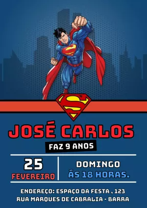 Convite de Aniversário Super Homem para Editar Online