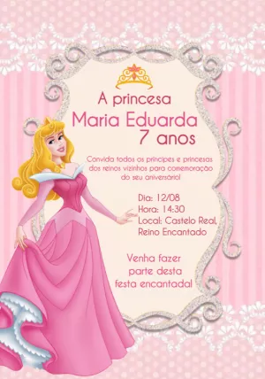Convite de Aniversário Princesa Aurora para Editar Online