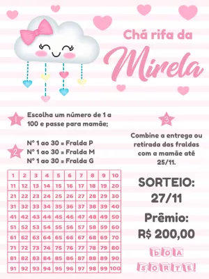 Chá Rifa Chuva de Amor Nuvem Rosa para Editar Online