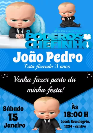 Convite Aniversário Poderoso Chefinho para Editar Online