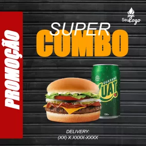 Post de Promoção de Combo de Hambúrguer para Editar Online