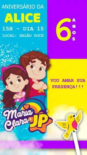 Convite Aniversário Maria Clara e JP para Editar Online