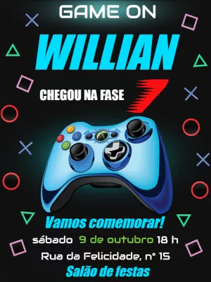 Convite Aniversário Gamer Xbox para Editar Online