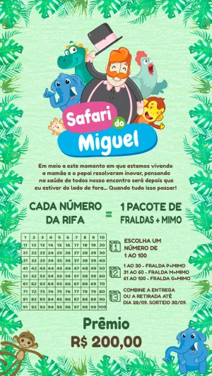 Convite Chá Rifa Mundo Bita Safari para Editar Online