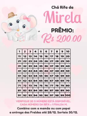 Rifa Chá de Bebê Elefantinho Rosa Editável Online