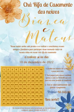 Convite Chá Rifa Casamento Floral Aquarela para Editar Online