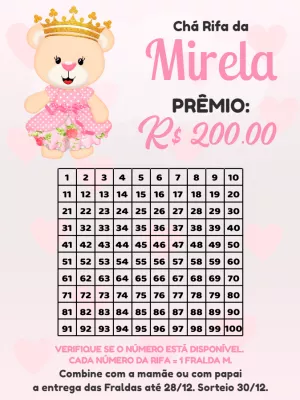 Convite Chá Rifa Ursinha Princesa para Editar Online