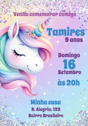 Convite de Aniversário Unicórnio Mágico para Editar Online