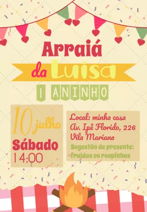 Convite de Aniversário Arraiá com Bandeirinhas para Editar Online