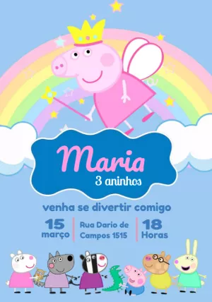 Convite Aniversário Peppa Pig Fada para Editar Online