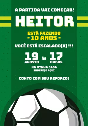 Convite de Aniversário Futebol para Editar Online e Imprimir