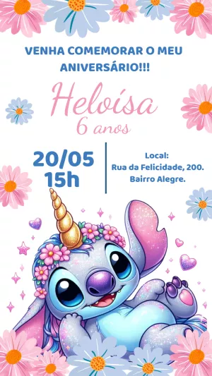 Invitación de cumpleaños Stitch – Estático – Bella Liz Convites