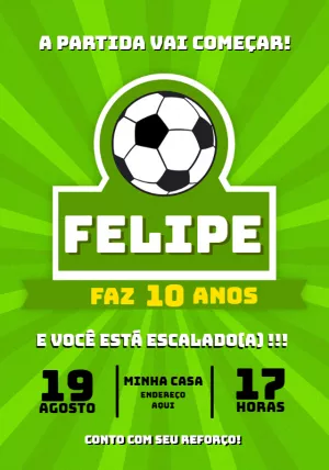 Convite de Aniversário Futebol com Bola para Editar Online