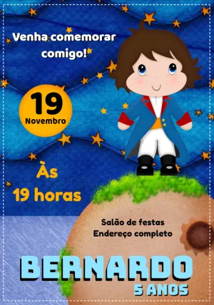 Convite de Aniversário Pequeno Príncipe Editável Online
