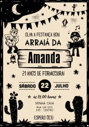 Convite Festa Junina de Aniversário Estilo Cordel para Editar