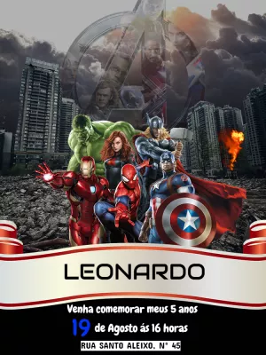 Convite de Aniversário Vingadores com Heróis para Editar Online