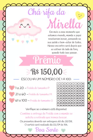 Chá Rifa Chuva de Amor com Nuvem Fofa para Editar Online